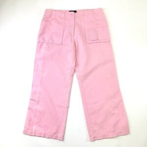 Cotton linen utility cotton crop pant Womens Size 10 lined pink wide leg